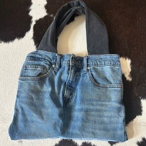 Denim Tote Bag with Black Handles